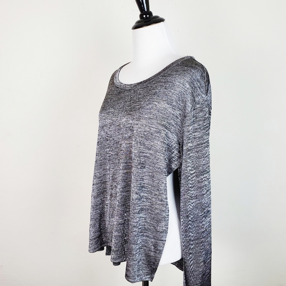 T Alexander Wang Top Split Back Knit Metallic Heathered Gray Designer Neutral